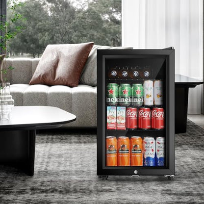 Saeoola 2.3 Cu.ft Beverage Refrigerator, 78 Can Mini Fridge with Glass Door