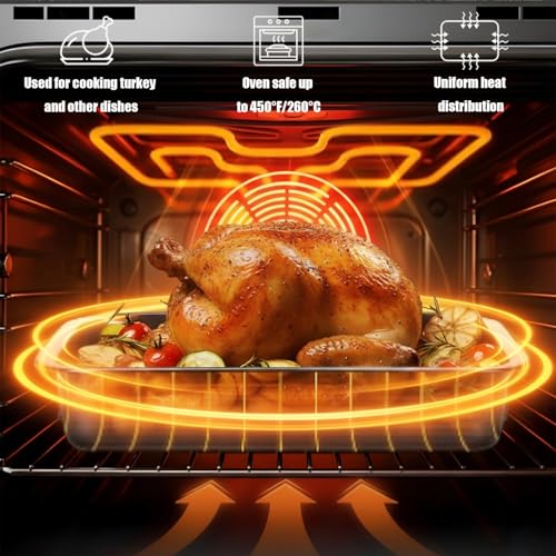 Stainless Steel Roasting Pan with Rack & Handles, 15.6"x11.6"x2.8" Deep - Food Grade No Coating, Dishwasher Safe - Large Roaster for Turkey Chicken Beef Vegetables for Homeowner Kitchen