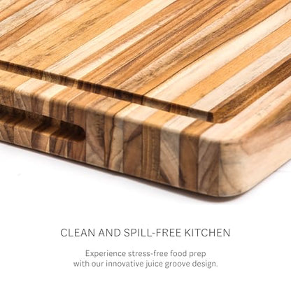 Teakhaus Carving Board with Juice Groove - Extra Large (XL) Teak Wood Cutting Board 24”L x 18”W x 1.5” Thick - Sustainably Harvested & FSC Certified - Knife Friendly with Beeswax Oil Finish