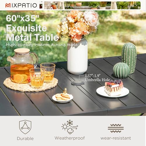 MIXPATIO 7 Pieces Outdoor Dining Set for 6, Patio Dining Set Wicker Rattan Chairs with Soft Cushion and Metal Rectangular Table, Wicker Patio Table and Chairs for Backyard Porch