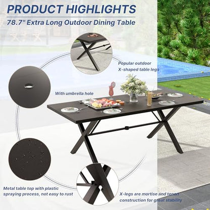 ALAULM 9-Piece Patio Dining Table and Chairs for 8 Outdoor Dining Set with 2 Swivel Chairs Patio Dining Sets with Rectangular Metal Table with Umbrella Hole for Patio, Backyard, Garden-Sand