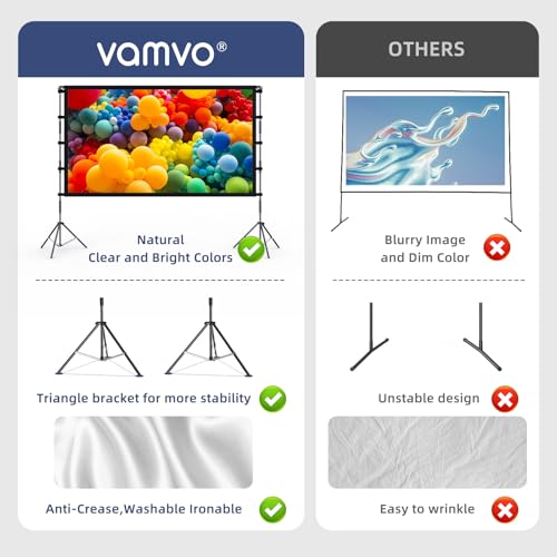 Outdoor Projector Screen with Stand, 80 Inch, 16:9 4K HD Portable Projector Screen Outdoor Indoor with Carry Bag for Backyard Movie Night