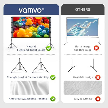 Outdoor Projector Screen with Stand, 80 Inch, 16:9 4K HD Portable Projector Screen Outdoor Indoor with Carry Bag for Backyard Movie Night