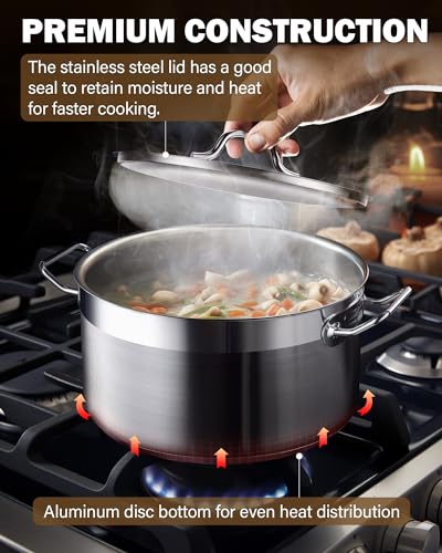 Cooks Standard Stainless Steel Stockpot 9 QT, Dutch Oven Pot with Lid, Professional Stock Pot with Lid for Pasta, Soup, Spaghetti, Oven Safe, Dishwasher Safe, Cookware for Canning, Boiling, Simmer