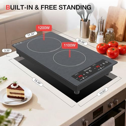 Double Induction Cooktop 110v-120v, GTKZW 2300W Electric Cooktop 20 inch Hot Plate Electric Stove Top with Plug in, Built-in and Countertop, 9 Power Levels, Timer & Safety Lock