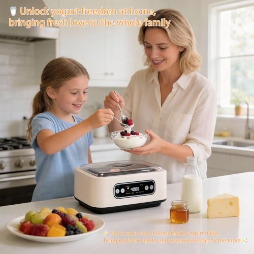 Yogurt Maker，with Timer and Temperature Control, Auto-Shutoff Feature, 1.6-Liter Stainless Steel Inner Pot + 9 Dishwasher-Safe Jars—Easily Make Fresh Probiotic Yogurt and Enjoy Natural Health