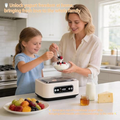 Yogurt Maker，with Timer and Temperature Control, Auto-Shutoff Feature, 1.6-Liter Stainless Steel Inner Pot + 9 Dishwasher-Safe Jars—Easily Make Fresh Probiotic Yogurt and Enjoy Natural Health