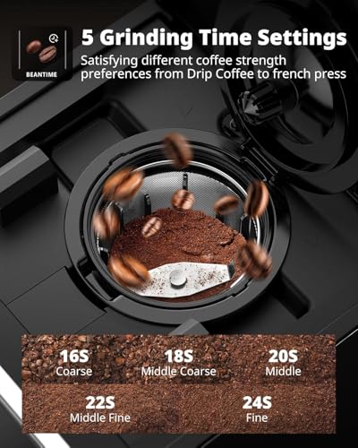 AIRMSEN Grind & Brew Coffee Maker with Built-in Grinder (2026 Model) - Single-Serve, Compatible with K-Cup Pods & Ground, 1000W Fast 6-14oz Brewer, Descaling Alert, Touchscreen & 50oz Removable Tank