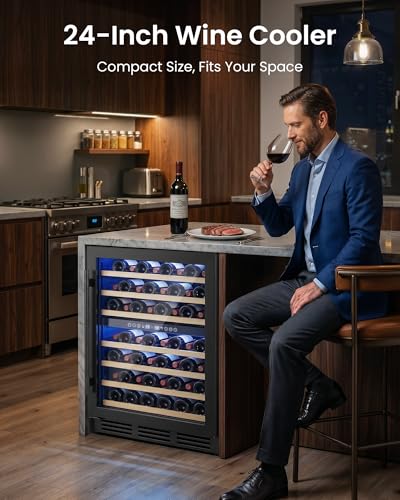 ICEVIVAL 24 Inch Wine Cooler Refrigerator, 54 Bottle Wine Fridge, 40-65°F Dual Zone UV-Resistant Glass Door, Quiet Compressor Cooling, Built-in or Freestanding Fridge for Home/Bar/Kitchen, Black