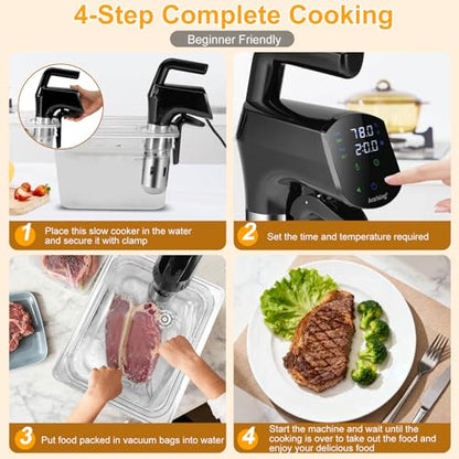 Sous Vide Cooker 2.4G WIFI, Sous Vide Machine with 30 Preset Recipes on APP & Calibration Function, 1300W Ultra-Quiet Immersion Circulator, Accurate Temperature and Time, Fast-Heating with Timer