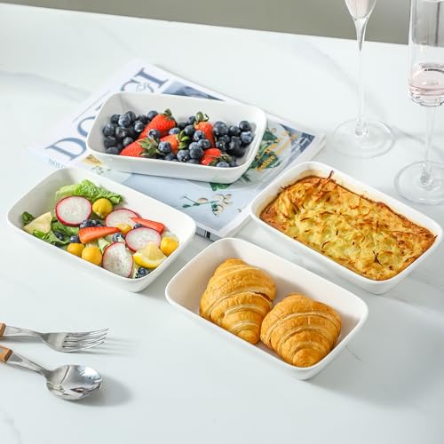 XINLTC 13.5oz Ceramic Small Baking Dish 4 Pack, 7 × 4.3 x 1.5 Inch Rectangle Baking Dish for Oven, Small Rectangle Ramekin, Individual Portion Casserole Dishes in Microwave Air Fryer Toaster Oven