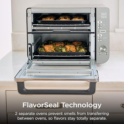 Ninja Air Fryer Toaster Oven Combo | Double Stack XL | 12-in-1 | Fits 4.5 lb Chicken & 6lbs of Wings | Smart Finish Cook 2 Different Meals at Same Time | Countertop Oven | Stainless Steel | DCT601