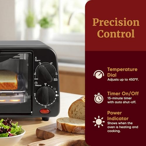 Elite Gourmet ETO236 Personal Compact 2 Slice Countertop Toaster Oven with 15 Minute Timer & Adjustable Temperature, Bake, Broil, & Toast, Black