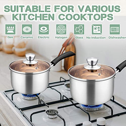 Herogo 3 Quart Saucepan, 18/10 Stainless Steel Sauce Pan Pot with Lid, 3Qt Saucepan for Gas Electric Stove Top Camping, Healthy & Rust Free