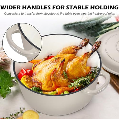 TeamFar 5Qt Dutch Oven, Enameled Cast Iron Dutch Oven with Lid & Dual Handles for Cooking Baking Braising Simmering, Healthy & Sturdy, Oven & Various Stovetops Safe, Non-stick & Easy Clean - Khaki