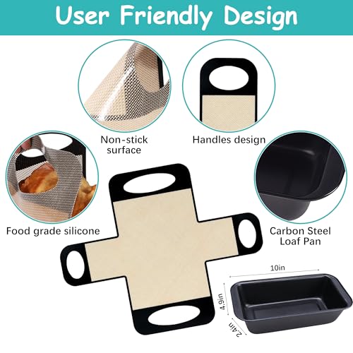 9 x 5 Loaf Pan Set with Silicone Bread Sling – 2 Bread Pans + 2 Nonstick Loaf Liners for Homemade Baking, Sourdough, Banana Bread, Sandwich Loaves – Rectangular Baking Tray for Kitchen Home Baker