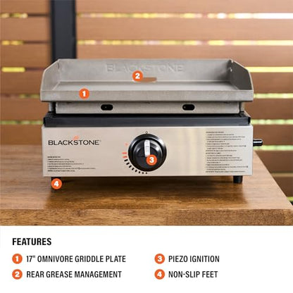 Blackstone 1971 Original 17” Tabletop Griddle with Stainless Steel Front Plate, Powder Coated Steel, Black