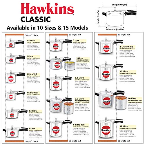 Hawkins Aluminium 3 Litre Classic Pressure Cooker, Tall Design Inner Lid Cooker, Best Cooker, Silver (Cl3T)