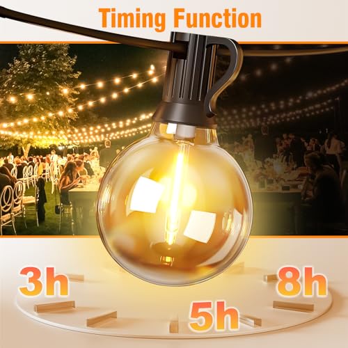 Nisocy 25FT Solar String Lights Outdoor Waterproof with Remote & Timer, LED Shatterproof G40 Bulbs, Solar Powered Patio Lights for Outside Decor, Backyard, Porch, Garden, Wedding