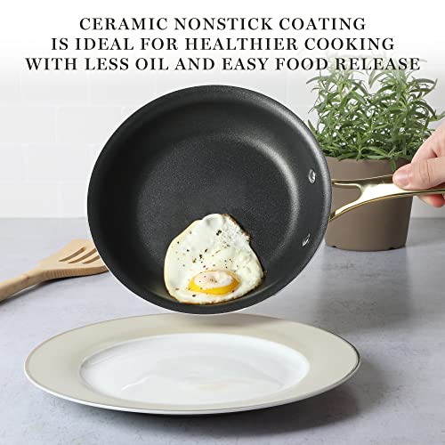 Martha Stewart Lockton 14 Piece Premium Non-Stick Heavy-Gauge Aluminum Cookware Combo Set (Pots, Pans, and Tools) - Black w/Gold Handles