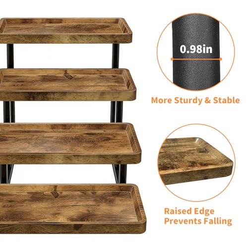 4 Tier Cupcake Stand, 15.7" Large Wooden Serving Tray for Party Food Display, Rustic Tiered Tray Decor Capable of Dessert Table & Perfume Organizer, with Sturdy Metal Frame