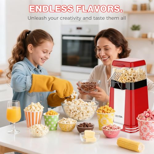 OSTBA Hot Air Popcorn Popper, 12-Cup Popcorn Maker Machine, Red