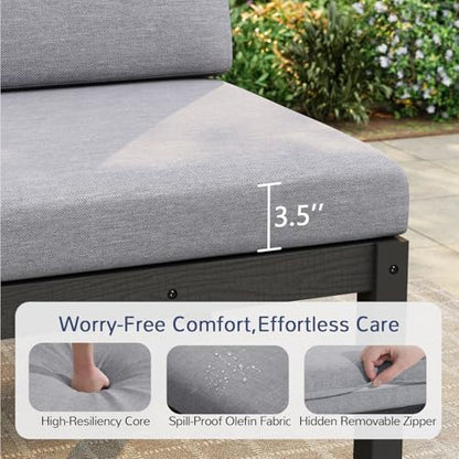 Stoog 6-Piece Patio Sectional Sofa Set, Modular Outdoor Furniture Set - All-Weather Waterproof HIPS Frame & Quick-Dry Olefin Cushions, Black