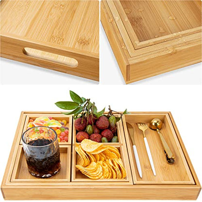 Wooden Serving Trays with Handle - Set of 7 - Large, Medium, Small and Mini - Nesting Multipurpose Trays - for Breakfast, Coffee Table/Butler & More - Light & Sturdy Wood Tray