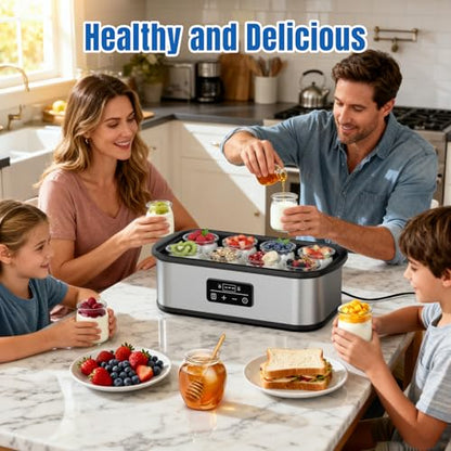 Yogurt Maker with Auto-Shut off and Adjustable Time & Temp Control, Yogurt Maker Machine Make Healthy Yogurt with Full Probiotics for Family, Friends, Perfect Gift, 8x6oz Jars