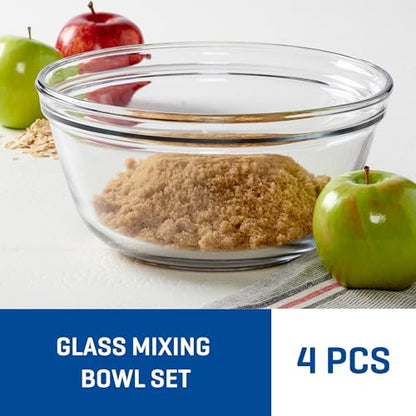 Anchor Hocking 4 Piece Glass Mixing Bowls Set – Durable, Microwave, Oven, and Dishwasher Safe – Perfect for Prep, Mixing, Serving, and Storage – Made in USA