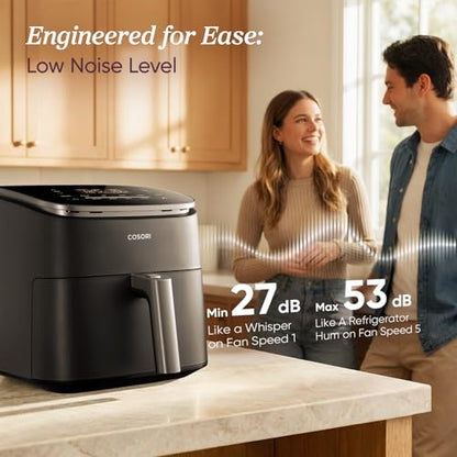Cosori 9-in-1 TurboBlaze Air Fryer 6 Qt, PFAS-Free Ceramic Coating, 90°–450°F, Precise Heating for Even Results, Air Fry, Roast, Bake, Broil, Dry, Frozen, Proof, Reheat, Keep Warm, 120V, Dark Gray