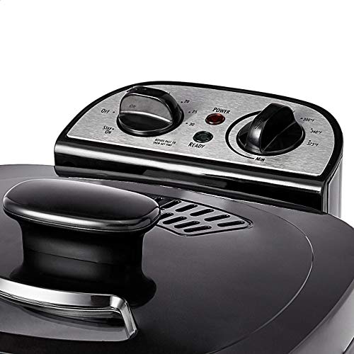 Amazon Basics 2.1-Qt (2.0L) Electric Deep Fryer with 8-Cup Oil Capacity, Adjustable Temperature Control, Timer, Easy Draining Removable Basket, Viewing Window, 1500W, Black