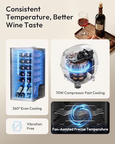EUHOMY 18 bottle Wine Cooler Refrigerator, Wine Fridge with Lock, Black