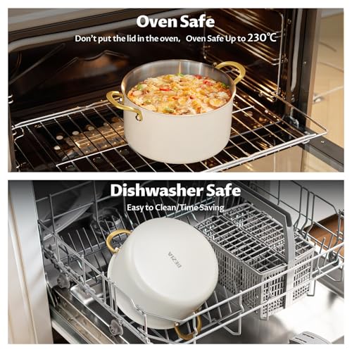 BEZIA 10 Quart Stainless Steel Stock Pot with Lid, Large Soup Pot for Batch Cooking & Entertaining, Induction Ready with See-Through Lid, Dishwasher Safe