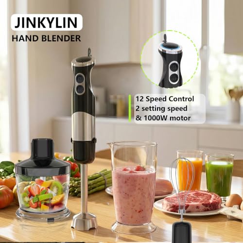 Immersion Blender Handheld, 5 in 1 Hand Mixer Electric Handheld for Kitchen, Corded Stick Hand Emulsion Blender with Chopper Beaker Whisk and Milk Frother for Baby Food, Smoothie, Puree, Soup, Sauces