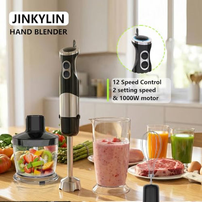 Immersion Blender Handheld, 5 in 1 Hand Mixer Electric Handheld for Kitchen, Corded Stick Hand Emulsion Blender with Chopper Beaker Whisk and Milk Frother for Baby Food, Smoothie, Puree, Soup, Sauces