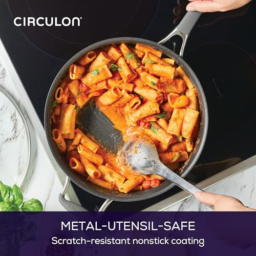 Circulon A1 Series with ScratchDefense Nonstick Induction Cookware, Large Saute Pan with Lid, Nonstick Pan, 5-Quart, Graphite