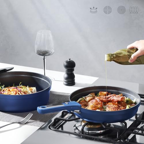 CAROTE 22pcs Pots and Pans Set Non Stick, Nonstick Cookware Set, Dishwasher/Oven/Fridge Safe Pots and Pans, Removable Handle RV Oven Safe Cookware, Induction Kitchen Set, Blue