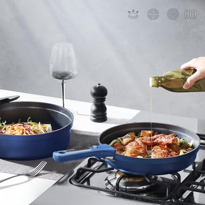 CAROTE 22pcs Pots and Pans Set Non Stick, Nonstick Cookware Set, Dishwasher/Oven/Fridge Safe Pots and Pans, Removable Handle RV Oven Safe Cookware, Induction Kitchen Set, Blue