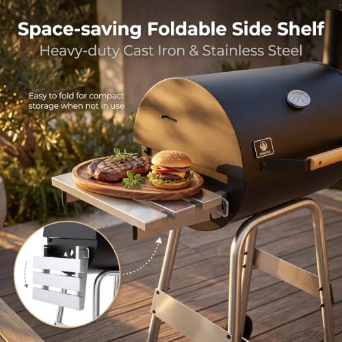 IRONYAK Small Charcoal Grills Outdoor 19 In. BBQ Smoker Foldable Side Table