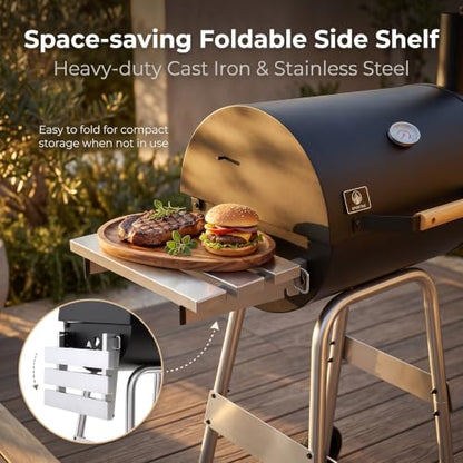IRONYAK Small Charcoal Grills Outdoor 19 In. BBQ Smoker Foldable Side Table