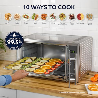 Oster Extra Large 42L French Door Countertop Toaster Oven, 10-in-1 Air Fryer Oven, with Air Fry Rack, Wire Rack, Baking Pan and Crumb Tray, Stainless Steel