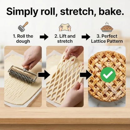 Lattice Pastry Cutter, Stainless Steel Pastry Lattice Roller Cutter for Pie, Pizza & Beef Wellington, Dough Cutter Tool for Pastry Crust and Baking