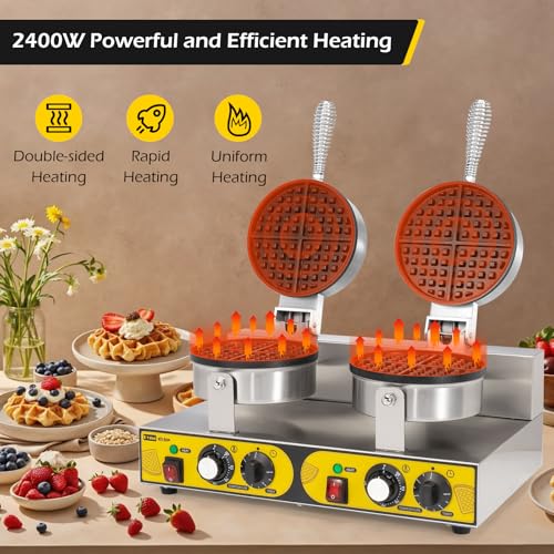 Dyna-Living Commercial Waffle Maker Double Head Waffle Iron for Restaurant