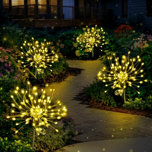 Anordsem Solar Lights Outdoor Decorative: Bendable Copper Wire with 120 LED Firework Beads - Waterproof 2 Warm Lighting Modes Yard Garden Patio - Christmas Gifts for Homeowner Over 30