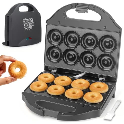 AshGlen 2” Mini Donut Maker Machine, 8 Donut Holes Ceramic Coating Donut Pan for Baking Doughnuts, Doughnut Maker for Mini Donuts, Maquina De Mini Donas, Graphite