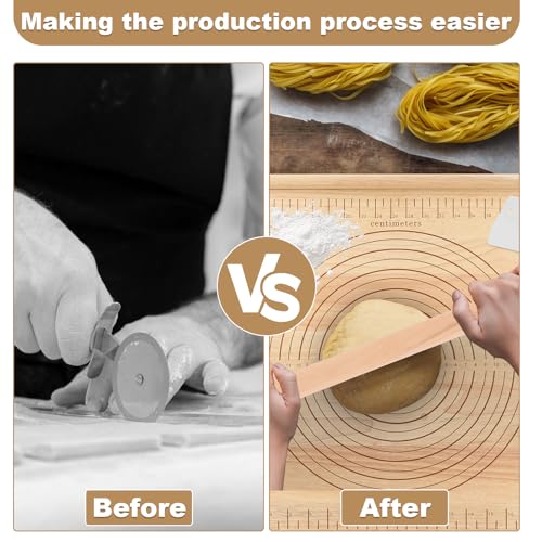 Wood Pastry Board with Measurements|Extra Large 24"x20"|Include Kneading Board,Rolling Pin,Dough Cutter|Multi-Functional Dough Board Set for Pie Mrusts, Pizzas, or Slicing Vegetables