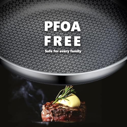 OATOFP Non Stick Frying Pans 12 inch, Hybrid Improved Version Frying Pans Nonstick with Lid,non stick Stainless Steel Skillets, Dishwasher and Oven-Safe Chef Pan, PFOA Free Cookware Improved Version