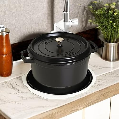 Staub Cast Iron Round Cocotte, Dutch Oven, 7-quart, serves 7-8, Made in France, Matte Black