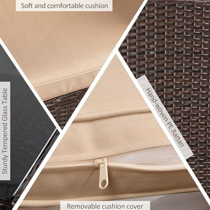 Shintenchi 4 Piece Patio Furniture Set, Outdoor Rattan Conversation Set with Coffee Table, Outside Wicker Sectional Sofa Couch with Cushion, Brown and Khaki